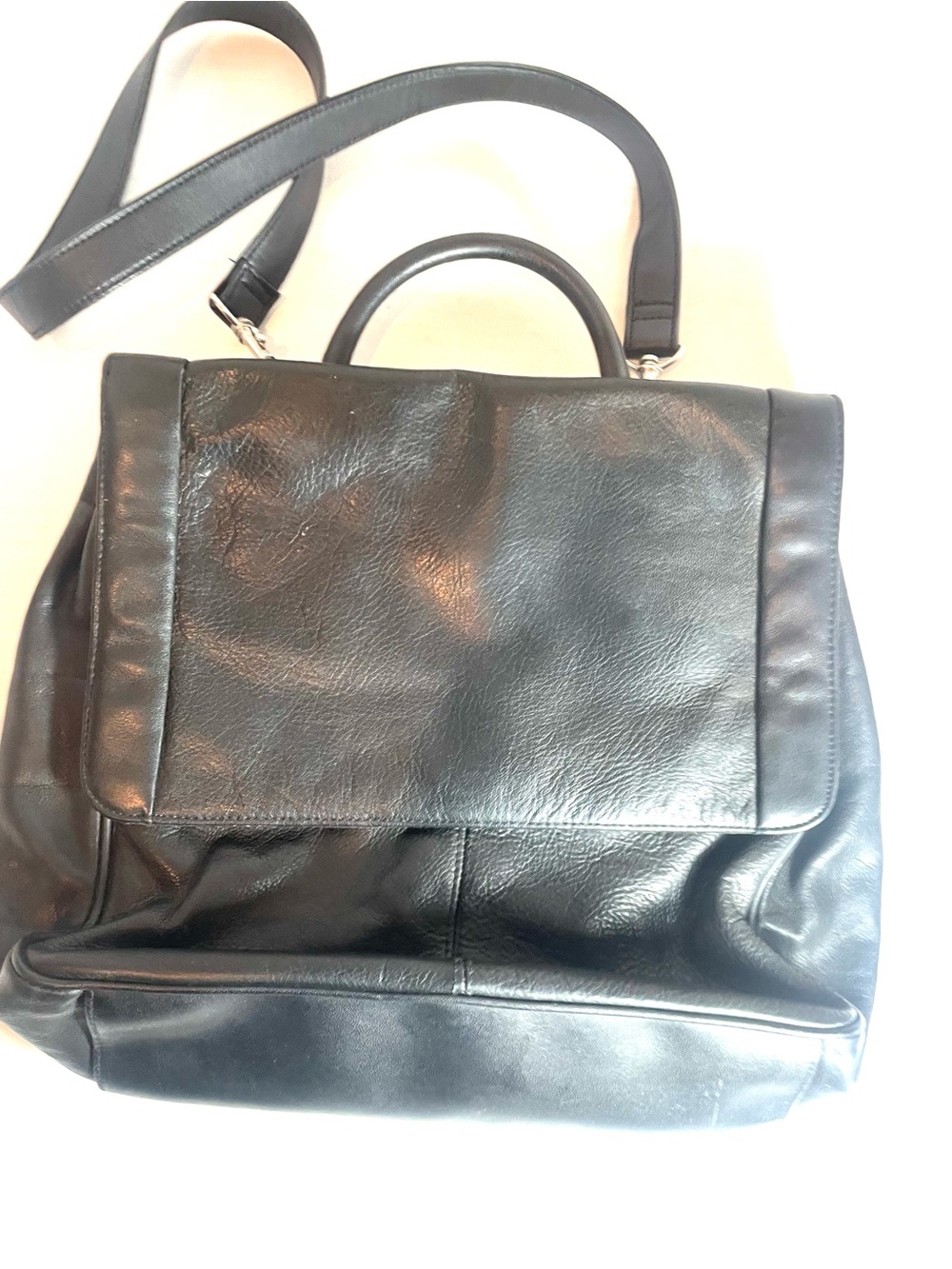 Croft & Barrow Genuine Leather Satchel Messenger Bag Black Y2K Removable Strap - Picture 12 of 15